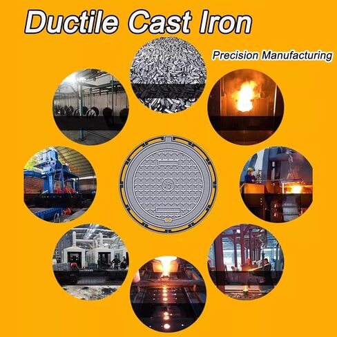 Heavy-Duty Round Cast Iron Drain Grate, B125 Class, Reinforced Anti-Theft Design, Ideal for Driveways, Sidewalks & Concrete Floors - 80x90cm (31x35) in Kuwait