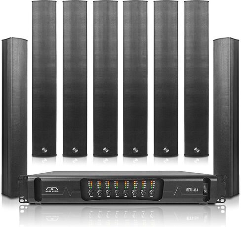 Sound Town Passive Column Line Array System with Eight Aluminum Column Line Array Speakers, One 8-Ch Power Amplifier, for Meeting Room, Conference, Restaurant, Commercial Installation (ETI8X8M64B) in Saudi Arabia
