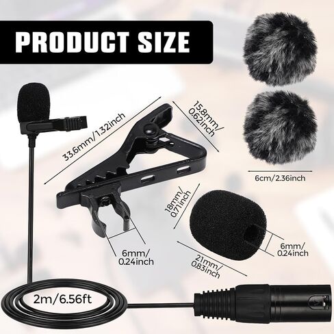 مجموعة ميكروفون XLR Lavalier مكونة من 4 قطع مكونة من 3 سنون، كابل ميكروفون متوازن بطول 6.56 قدم/2 متر، ميكروفون متعدد الاتجاهات مع مشابك، وزجاج أمامي من الإسفنج والفراء لخلاط الكاميرا ونظام PA لتسجيل الفيديو in Saudi Arabia