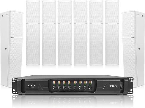 Sound Town Passive Column Line Array System with Eight Slant Column Line Array Speakers, One 8-Ch Power Amplifier, for Meeting Room, Conference, Restaurant, Commercial Installation (ETI8X8P6SLW) in Saudi Arabia