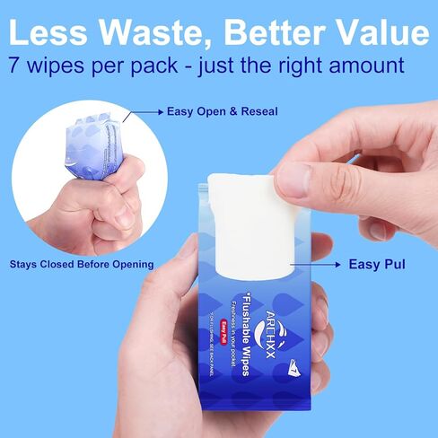 ARCHXX Travel Flushable Wipes, 16 Travel Packs (112 Count), Value Pack, Unscented & Hypoallergenic, Mini Wet Wipes with Aloe Vera, 99% Water, for Sensitive Skin, for Adults & Kids in Kuwait