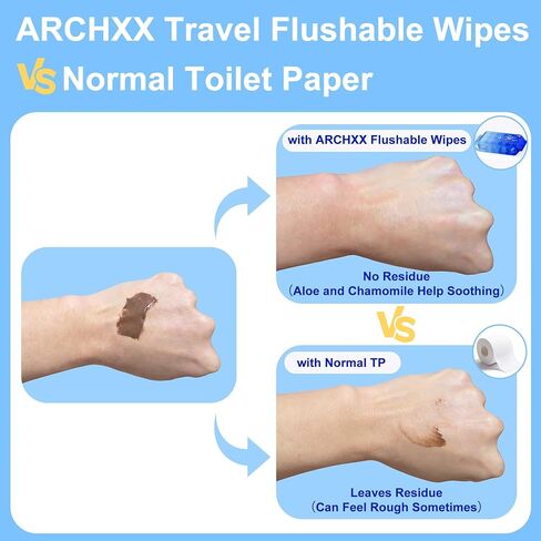 ARCHXX Travel Flushable Wipes, 16 Travel Packs (112 Count), Value Pack, Unscented & Hypoallergenic, Mini Wet Wipes with Aloe Vera, 99% Water, for Sensitive Skin, for Adults & Kids in Kuwait