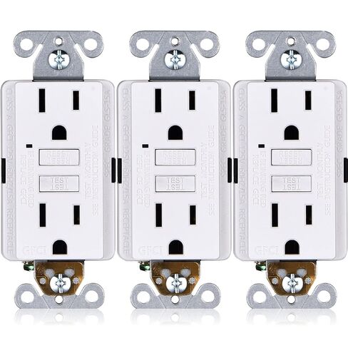 منافذ 15A GFCI [3 عبوات]، مدرجة في قائمة ETL، أوعية GFI المزدوجة غير المقاومة للتلاعب مع مؤشر LED، قاطع دائرة الأعطال الأرضية للاختبار الذاتي، أبيض، 3 قطع in Kuwait