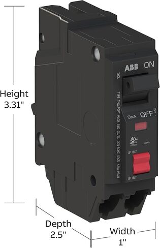 ABB Q-Line® THQL1120PGFT Ground Fault Circuit Breaker • 20 Amp Single-Pole Breaker • GFCI Protection • 120/240 VAC • 10 kAIC Interrupt Rating • Plug-On Neutral Breaker for Load Centers in Saudi Arabia