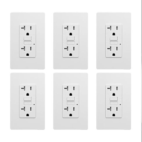 20 Amp GFCI Outlet, TR Tamper-Resisitant GFI Electrical Outlet with Thinner Design, Self-Test Ground Fault Circuit Interrupter with Screwless Wall Plate, UL Listed, Matte White, 6 Pack in Saudi Arabia