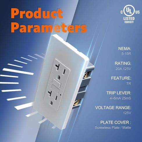 20 Amp GFCI Outlet, TR Tamper-Resisitant GFI Electrical Outlet with Thinner Design, Self-Test Ground Fault Circuit Interrupter with Screwless Wall Plate, UL Listed, Matte White, 6 Pack in Saudi Arabia
