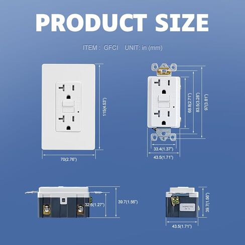 20 Amp GFCI Outlet, TR Tamper-Resisitant GFI Electrical Outlet with Thinner Design, Self-Test Ground Fault Circuit Interrupter with Screwless Wall Plate, UL Listed, Matte White, 6 Pack in Saudi Arabia