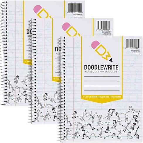 DoodleWrite College Ruled Wirebound Spiral Notebook, Includes Doodle Prompts to Keep Focus, Spark Creativity/Imagination, Relieve Stress, 11" x 8.5", 60 Sheets/120 Pages, White (11100) (Pack of 1) in Saudi Arabia