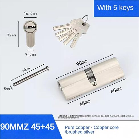 50-120mm Lock Cylinder Door Double Key Entrance Brass Lengthened Core Keys 1Pcs(90MMZ45AND45) in Saudi Arabia