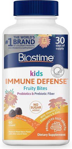Biostime Kids Multivitamin Gummies مع البروبيوتيك و 11 فيتامينات أساسية (الأعمار 4+) | الفيتامينات المتعددة للأطفال | لا يوجد لدغات الفواكه المضافة السكر | خالية من أعلى 9 مسببات الحساسية | 50 العد in Kuwait