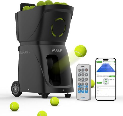 Tennis Ball Machine, PT-Smart Pri Tennis Shooting Machine, App/Remote Dual Control, Max Speed of 120km/h, 4-6Hour Battery Life, Horizontal Random/Fixed Shot/Topspin/Backspin,100Balls Capacity in Kuwait