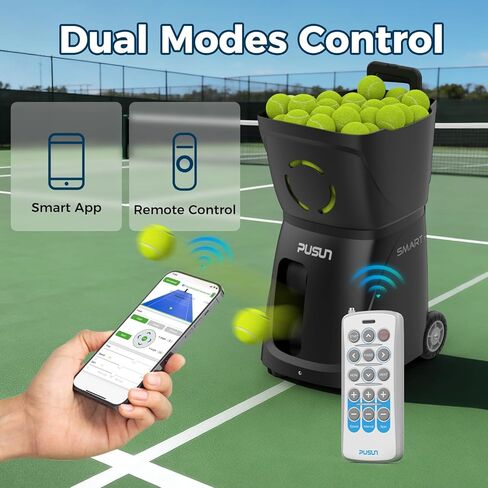 Tennis Ball Machine, PT-Smart Pri Tennis Shooting Machine, App/Remote Dual Control, Max Speed of 120km/h, 4-6Hour Battery Life, Horizontal Random/Fixed Shot/Topspin/Backspin,100Balls Capacity in Kuwait