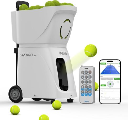 Tennis Ball Machine, PT-Smart Pri Tennis Shooting Machine, App/Remote Dual Control, Max Speed of 120km/h, 4-6Hour Battery Life, Horizontal Random/Fixed Shot/Topspin/Backspin,100Balls Capacity in Kuwait