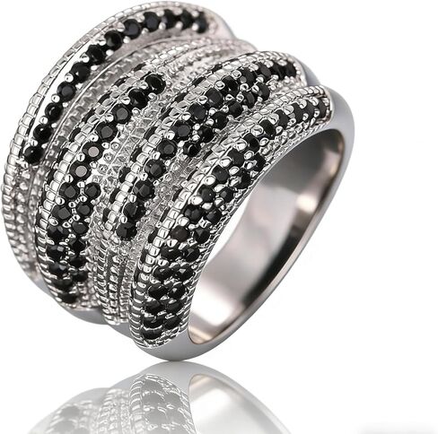 خمر 925 جنيه إسترليني خواتم كوكتيل الفضة جولة قطع أسود أونيكس marcasite/زركونيا أبيض محاكاة الماس الذكرى السنوية in Saudi Arabia