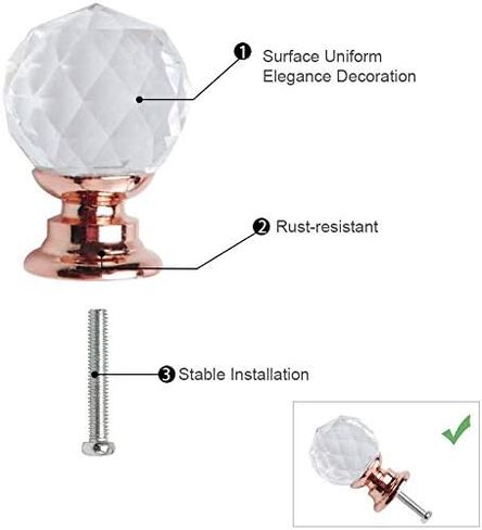 6 Pieces Crystal Aluminum Alloy Knobs, 30x31mm in Kuwait