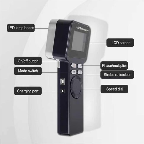 Handheld Stroboscope, LED Digital Strobe Light Tachometer, Non Contact Motor Engine Speed Analyzer, Range 1-999999 RPM, for Gears, Tires to Measure, Rechargeable in Saudi Arabia