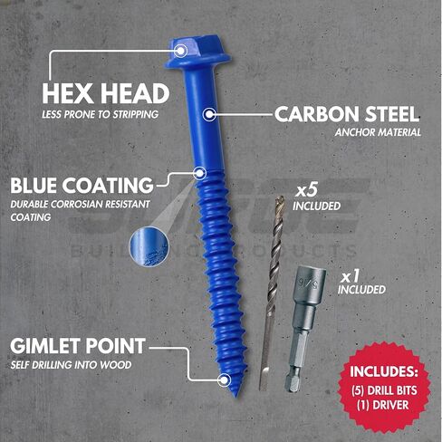 1/4 بوصة × 2-1/4 بوصة مرساة لولبية خرسانية زرقاء برأس سداسي مع لقمة مثقاب وسائق (صندوق مكون من 500 قطعة) | مسامير البناء للخرسانة والبلوك والطوب in Kuwait