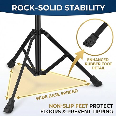 حامل ترومبون، حامل ثلاثي قابل للطي بارتفاع قابل للتعديل مع هيكل مثلث ثابت، حامل أدوات معدني محمول للترومبون التينور والباس، أقدام مطاطية غير قابلة للانزلاق، أسود in Kuwait