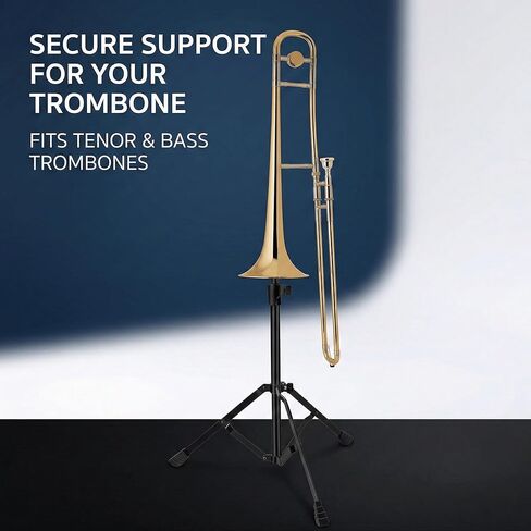 حامل ترومبون، حامل ثلاثي قابل للطي بارتفاع قابل للتعديل مع هيكل مثلث ثابت، حامل أدوات معدني محمول للترومبون التينور والباس، أقدام مطاطية غير قابلة للانزلاق، أسود in Kuwait