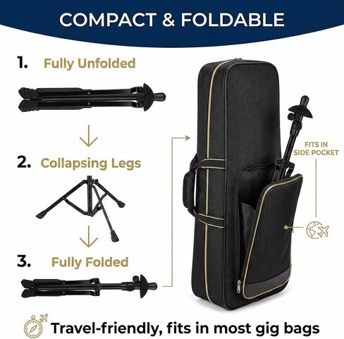 حامل ترومبون، حامل ثلاثي قابل للطي بارتفاع قابل للتعديل مع هيكل مثلث ثابت، حامل أدوات معدني محمول للترومبون التينور والباس، أقدام مطاطية غير قابلة للانزلاق، أسود in Kuwait