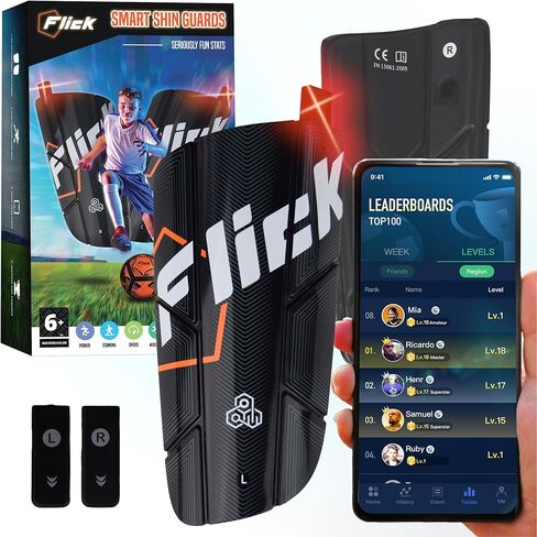 Flick Smart Soccer Tracker with Shin Guards - Track and Anaylze Performance - Soccer Accessory for Training and Games - Extremely Lightweight - One Size Fits All in Saudi Arabia