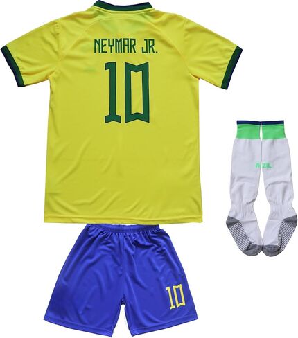 مجموعة جوارب قصيرة من الجيرسيه للأطفال لكرة القدم رقم 10 من البرازيل 2022 Neymar Home #10، مقاسات الشباب in Kuwait