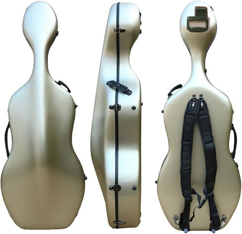 Carbon Fiber Cello Case,4/4 Size Hard Shell Cello Case with Wheels/Backpack Straps,Built-in Handle Waterproof Durable,Strong & Ultralight,Cover for Storage/Travel (Champagne color) in Saudi Arabia