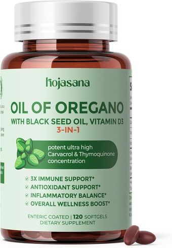 زيت الأوريجانو مع زيت الحبة السوداء، فيتامين د3، 3 في 1 كبسولات هلامية معوية مغلفة، مكمل عشبي الأوريجانو لدعم المناعة والصحة العامة، كمية كافية لمدة 60 يومًا in Kuwait