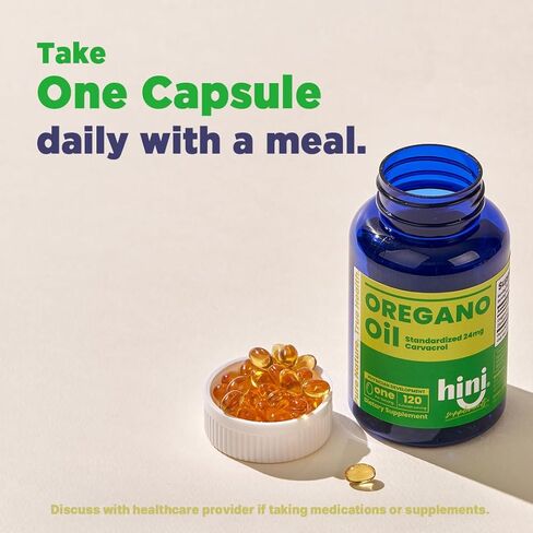 HINI Oregano Oil (Standardized 24mg Carvacrol), Oil of Oregano Softgel with High Carvacrol, Wild Oregano Oil, Organic Oregano Softgel 1 Serving per Day / 120 Serving in Saudi Arabia