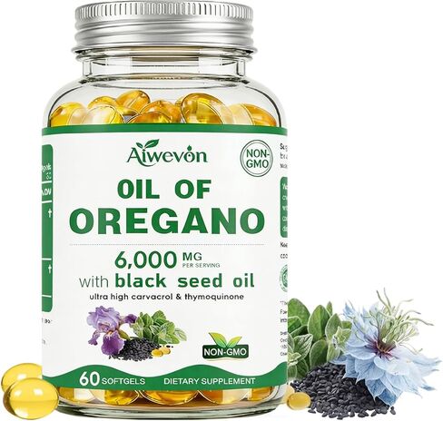 Oil of Oregano Capsules 6000mg with Black Seed Oil, Oregano Oil Softgels with Carvacrol & Thymoquinone for Immune & Gut Health Support, Non-GMO Herbal Supplement (New & Old Packaging Mixed) in Saudi Arabia