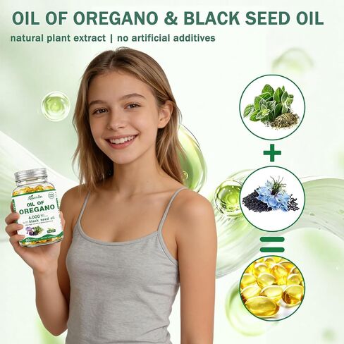 Oil of Oregano Capsules 6000mg with Black Seed Oil, Oregano Oil Softgels with Carvacrol & Thymoquinone for Immune & Gut Health Support, Non-GMO Herbal Supplement (New & Old Packaging Mixed) in Saudi Arabia