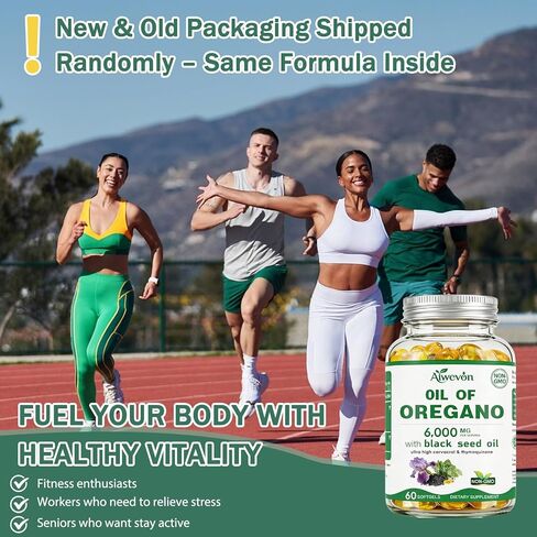 Oil of Oregano Capsules 6000mg with Black Seed Oil, Oregano Oil Softgels with Carvacrol & Thymoquinone for Immune & Gut Health Support, Non-GMO Herbal Supplement (New & Old Packaging Mixed) in Saudi Arabia
