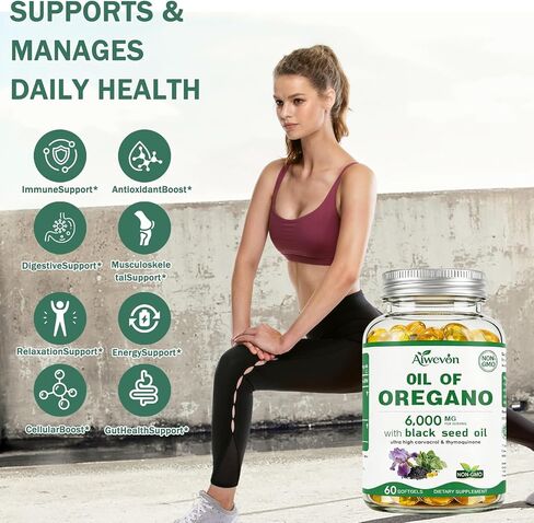 Oil of Oregano Capsules 6000mg with Black Seed Oil, Oregano Oil Softgels with Carvacrol & Thymoquinone for Immune & Gut Health Support, Non-GMO Herbal Supplement (New & Old Packaging Mixed) in Saudi Arabia