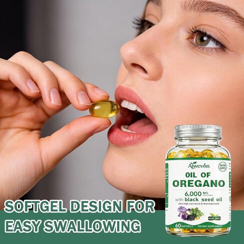 Oil of Oregano Capsules 6000mg with Black Seed Oil, Oregano Oil Softgels with Carvacrol & Thymoquinone for Immune & Gut Health Support, Non-GMO Herbal Supplement (New & Old Packaging Mixed) in Saudi Arabia