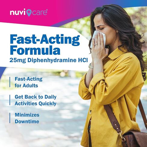 كبسولات هلامية لتخفيف الحساسية - ديفينهيدرامين 25 ملغ خالية من الصبغة، أدوية مضادة للهستامين لسيلان الأنف والعطس والحكة والعينين والحنجرة - قارن مع أدوية الحساسية LiquiGels للبالغين (60 عددًا) in Kuwait