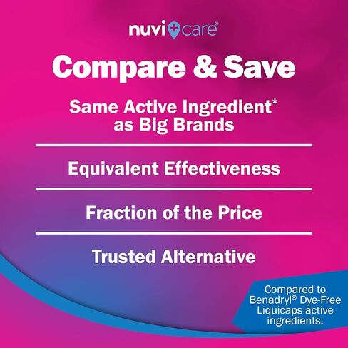 كبسولات هلامية لتخفيف الحساسية - ديفينهيدرامين 25 ملغ خالية من الصبغة، أدوية مضادة للهستامين لسيلان الأنف والعطس والحكة والعينين والحنجرة - قارن مع أدوية الحساسية LiquiGels للبالغين (60 عددًا) in Kuwait