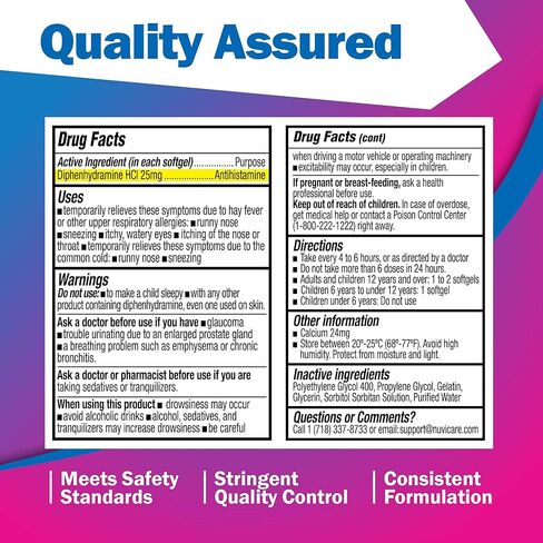 كبسولات هلامية لتخفيف الحساسية - ديفينهيدرامين 25 ملغ خالية من الصبغة، أدوية مضادة للهستامين لسيلان الأنف والعطس والحكة والعينين والحنجرة - قارن مع أدوية الحساسية LiquiGels للبالغين (60 عددًا) in Kuwait