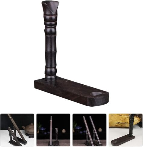 Ebony Wood Flute Stand with Incense Tube Display Rack, Solid Wood Clarinet Holder and Table Organizer for Woodwind Instrument Storage and Collection in Saudi Arabia