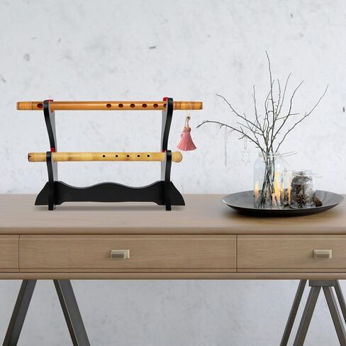 منظم حامل عرض الفلوت الخشبي لسطح المكتب مع رف من طبقتين لأدوات الرياح المنزلية وحامل تخزين السيوف in Kuwait