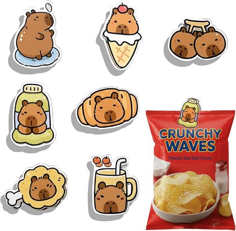 7 Packs Cute Chip Clips, Funny Bag Clips for Food, Small Acrylic Air Tight Sealing Sealer for Kitchen Snack Bread Bag Storage, Kawaii Capybara Stuff (Food Capybara) in Kuwait