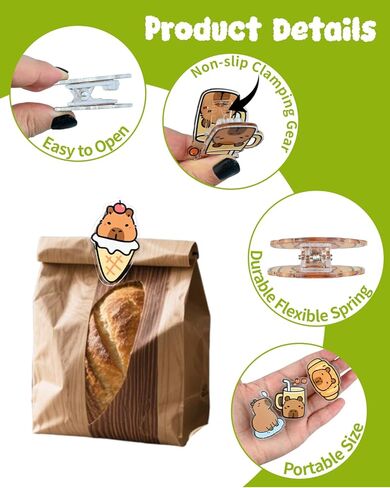 7 Packs Cute Chip Clips, Funny Bag Clips for Food, Small Acrylic Air Tight Sealing Sealer for Kitchen Snack Bread Bag Storage, Kawaii Capybara Stuff (Food Capybara) in Kuwait
