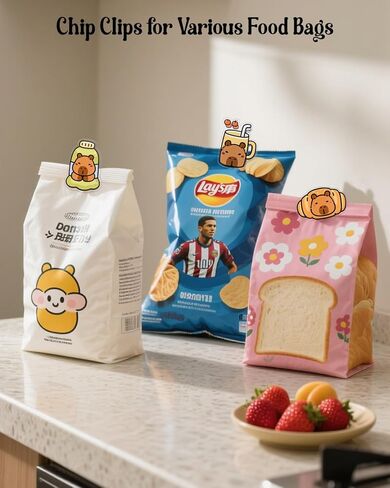 7 Packs Cute Chip Clips, Funny Bag Clips for Food, Small Acrylic Air Tight Sealing Sealer for Kitchen Snack Bread Bag Storage, Kawaii Capybara Stuff (Food Capybara) in Kuwait