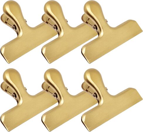 4 عبوات من مشابك رقائق الذهب، مشابك حقيبة من الفولاذ المقاوم للصدأ بعرض 7.62 سم ​​للطعام، مشبك طعام قوي لحقيبة الوجبات الخفيفة، مشبك مبرد محكم الغلق لمستلزمات المطبخ والمكتب المنزلي (ذهبي) in Kuwait