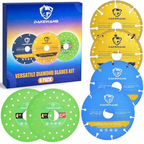 مجموعة شفرات ماسية متعددة الاستخدامات 6 عبوات 3 في 1، عجلات مقطوعة 4 1/2 بوصة للمعادن وحديد التسليح والبلاط والرخام والخشب وقرص غير قابل للتدمير للمطحنة والمراقص لكورتار سيراميكا. (3 في 1) in Kuwait