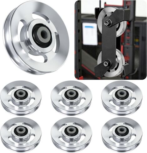 BestEEL 6 قطع 90 مم عجلة بكرة ألومنيوم عالمية لمعدات الصالة الرياضية، جزء بديل لآلة الكابلات الصامتة، عجلة بكرة من سبائك الألومنيوم شديدة التحمل وغير قابلة للتشوه للياقة البدنية لصالة الألعاب الرياضية المنزلية (فضي) in Kuwait