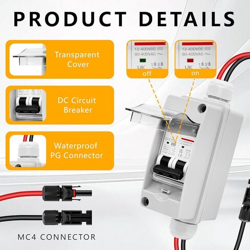 مفتاح فصل اللوحة الشمسية 30 أمبير، IP65 مقاوم للماء في الهواء الطلق 400 فولت تيار متردد/تيار مستمر، صندوق تبديل PV مع كابلات MC4 مسبقة الأسلاك، قاطع دائرة مصغر لنظام الطاقة الشمسية in Kuwait