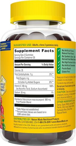 Nature Made Cranberry with Vitamin C Gummies for Adults, Urinary Tract Health for Women and Men, Cranberry Supplement, 50 Gummies, 25 Day Supply in Saudi Arabia
