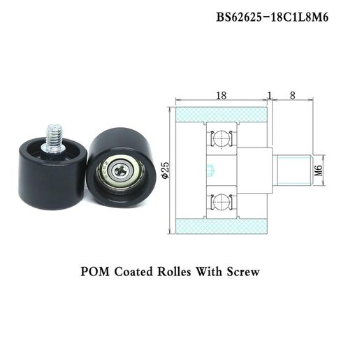 2 Pieces 25mm Diameter POM Bearing Wheel Pulley with M6 Screw BS62625-18C1L8M6 OD Wrapped Nylon External Thread line Roller in Saudi Arabia