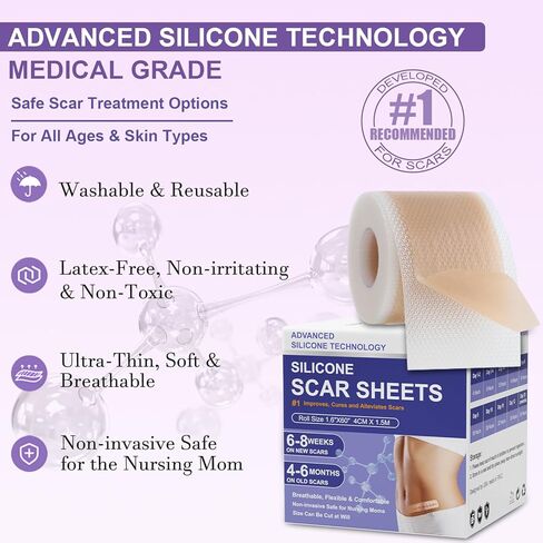 Silicone Scar Sheets, Advanced Medical Silicone Scar Tape(1.6"x 60"Roll-1.5M), Professional Grade Scar Removal Strip for Surgery, Tummy, Mouth, Face, C Section, Burn, Keloid, Acne Scars etc in Saudi Arabia