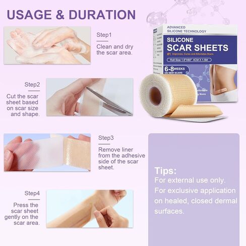 Silicone Scar Sheets, Advanced Medical Silicone Scar Tape(1.6"x 60"Roll-1.5M), Professional Grade Scar Removal Strip for Surgery, Tummy, Mouth, Face, C Section, Burn, Keloid, Acne Scars etc in Saudi Arabia